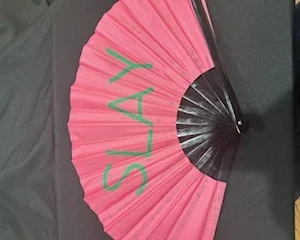 Pink & Green Hand Fan "Slay"
