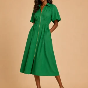 Green Summer Dress w/ Front Zipper