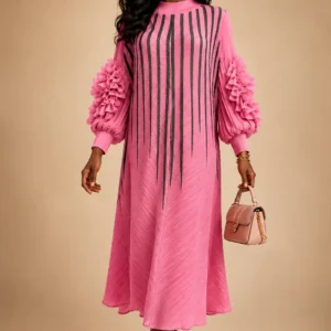 Pink & Green Ruffle Sleeve Dress