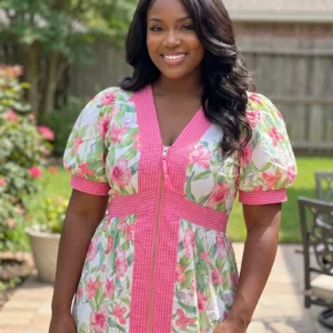 Pink & White Dress w/ Pink Trim