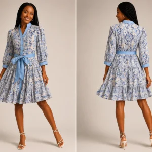 Blue & White Dress w/ Blue Trim