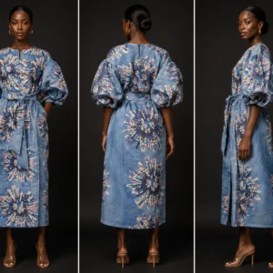 Blue & White Floral Puff Sleeve Dress