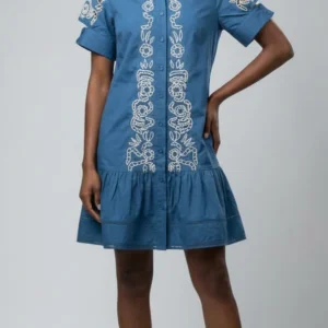 Blue Dress w/ White Embroidery